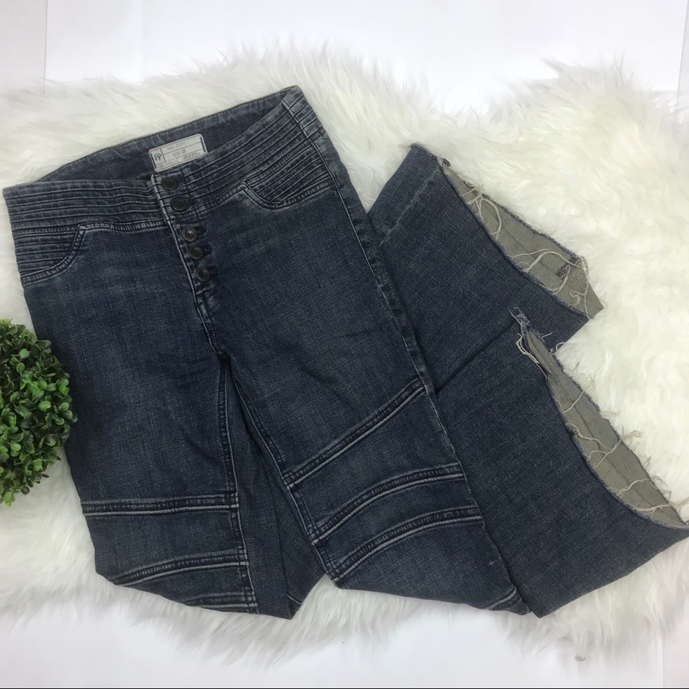 Free People Raw Hem Flare Leg Button Fly Jeans Festival Boho Y2K Trendy